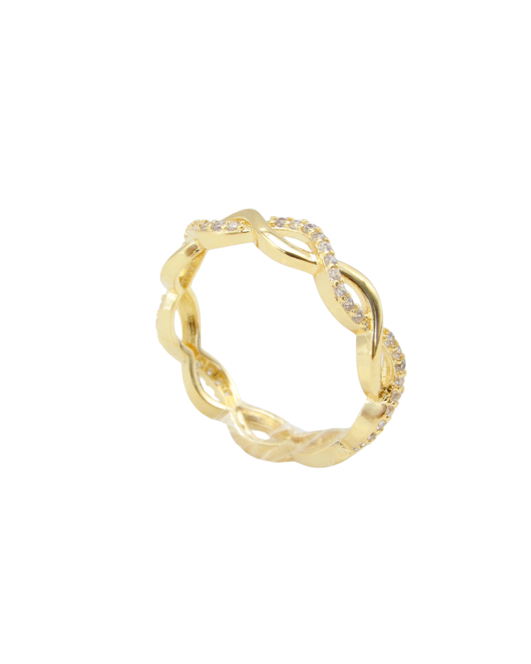 Anel Entrelaçado com Zircônias Banhado em Ouro 18K