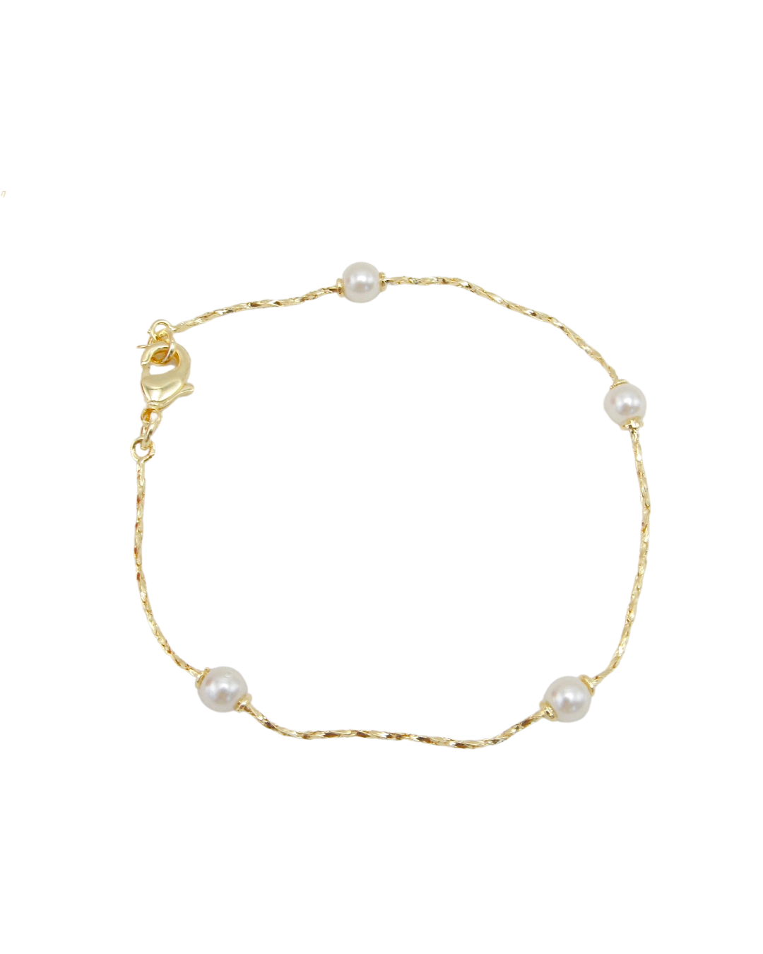Pulseira de Pérola com Entrelaçado M – Banhada em Ouro 18k