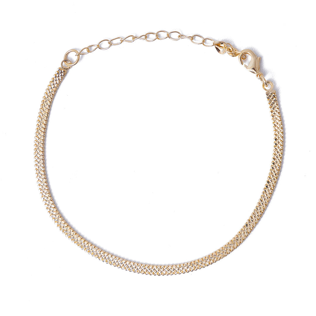 Pulseira Fita Laminada 1mm Desenhada Banhada em Ouro 18k